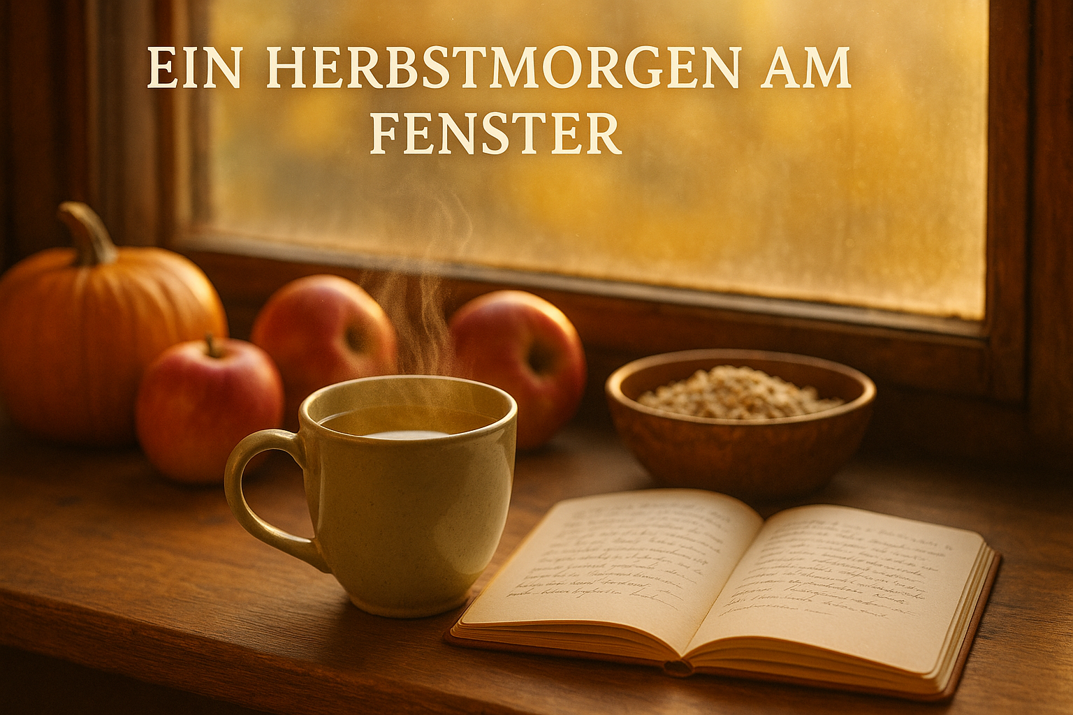 Fencheltee, Kürbis und herbstliche Zutaten im Morgenlicht – Symbol für Wärme und darmfreundliche Routinen im Oktober.