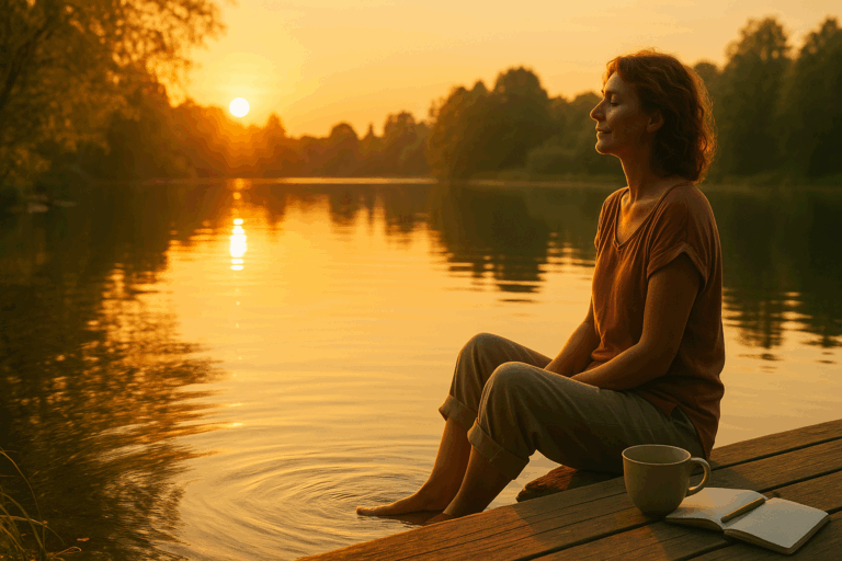 Ein friedlicher See im Abendlicht