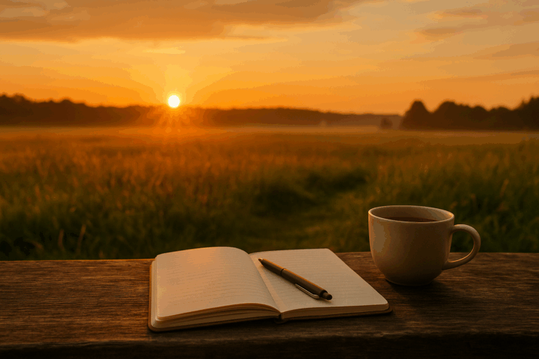 Sonnenuntergang über einem offenen Feld