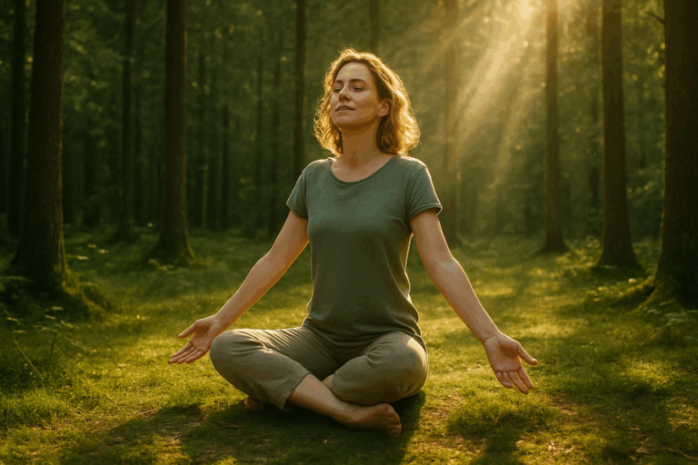 barfuß auf einer Waldlichtung