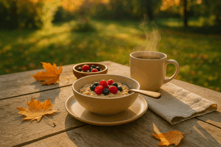 herbstlich gedeckter Frühstückstisch